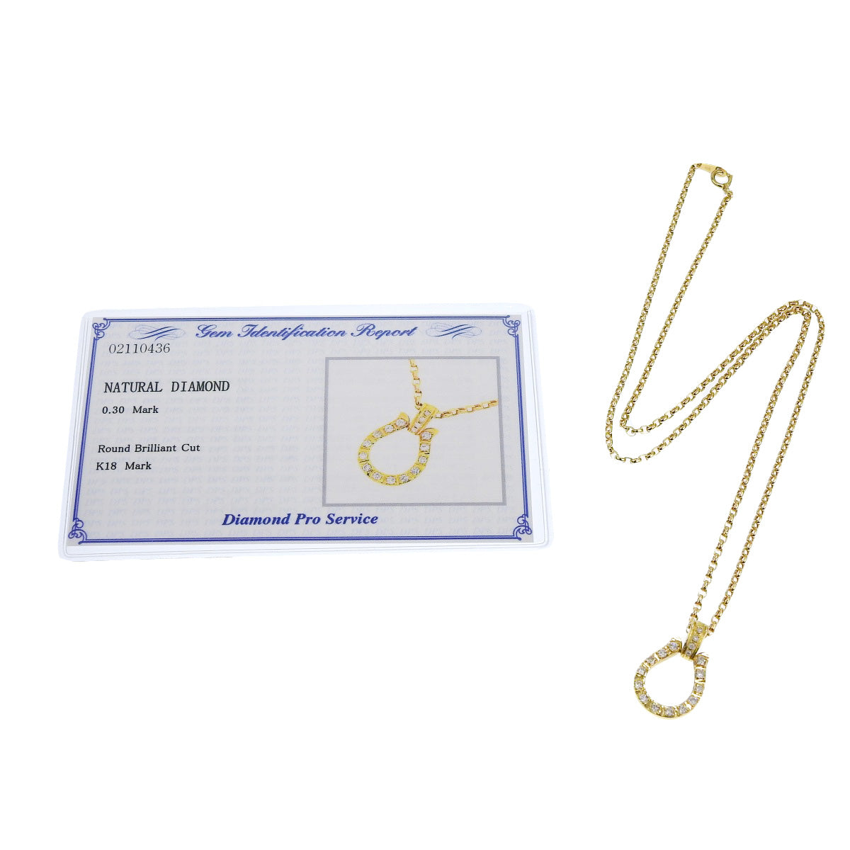 Diamond Horseshoe Necklace D0.30 K18 Yellow Gold YG Horseshoe