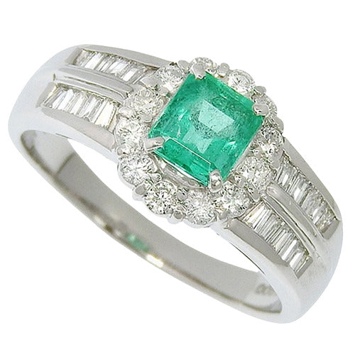 Emerald and diamond ring, E0.78/D0.50, Pt900 platinum