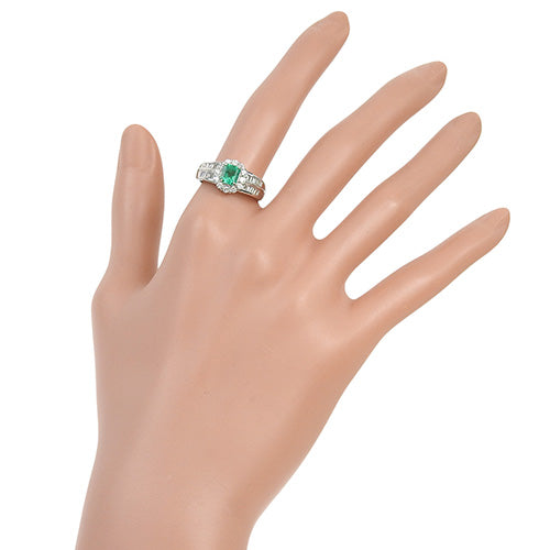 Emerald and diamond ring, E0.78/D0.50, Pt900 platinum