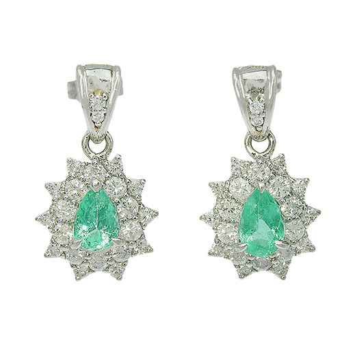 Emerald and Diamond Earrings E0.43,0.56/D0.54,0.54 Pt900 Platinum
