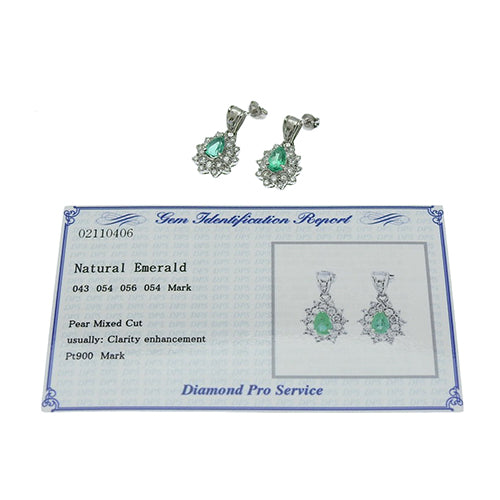 Emerald and Diamond Earrings E0.43,0.56/D0.54,0.54 Pt900 Platinum