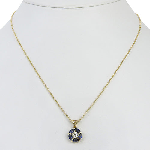 蓝宝石和钻石项链 S1.03/D0.35 K18 黄金 YG