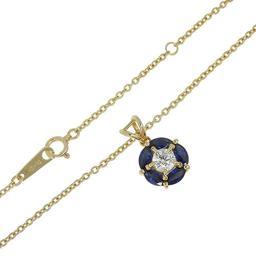 サファイア ダイヤモンド ネックレス S1.03/D0.35 K18 イエローゴールド YG