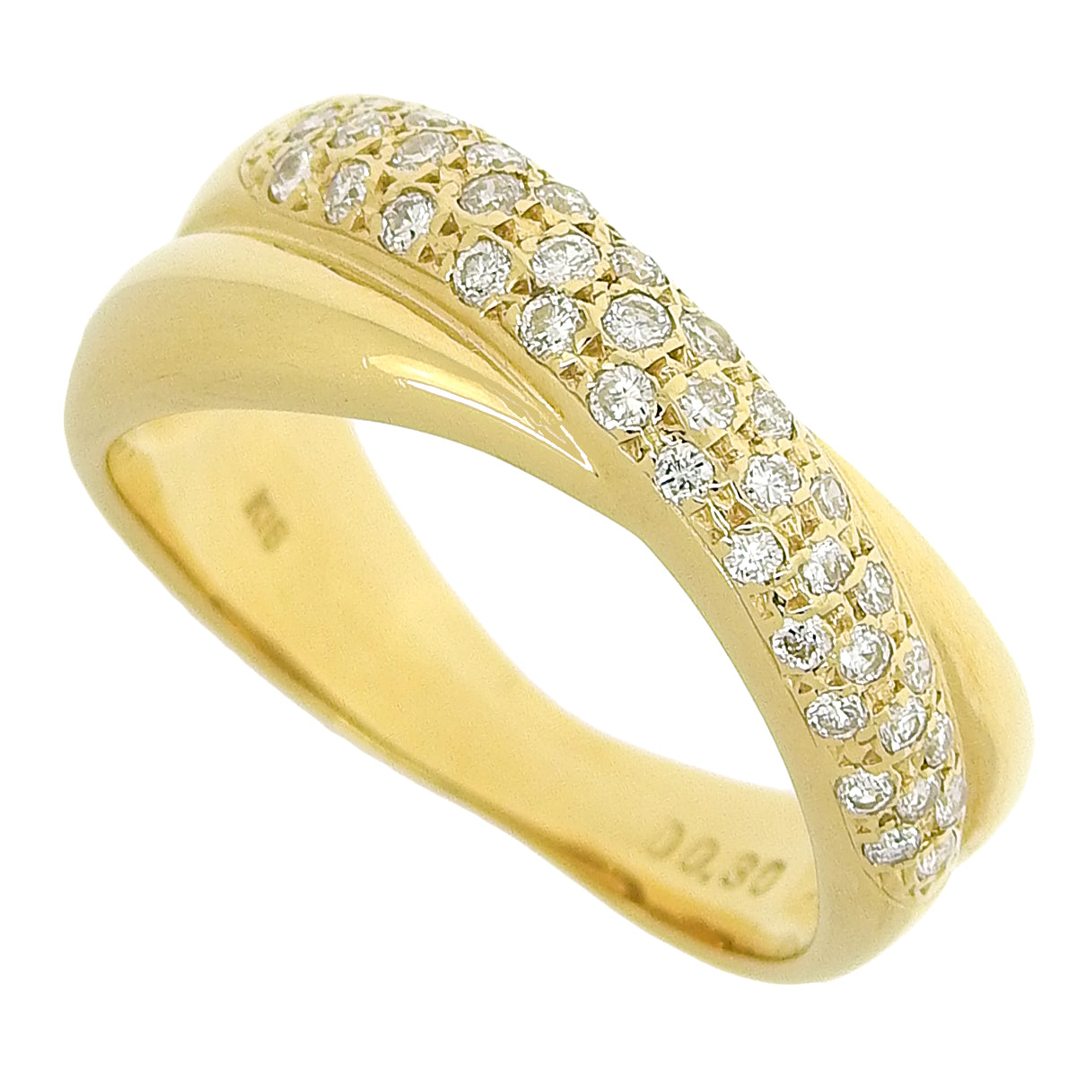Double-row pave diamond ring, D0.30, 18K yellow gold, YG