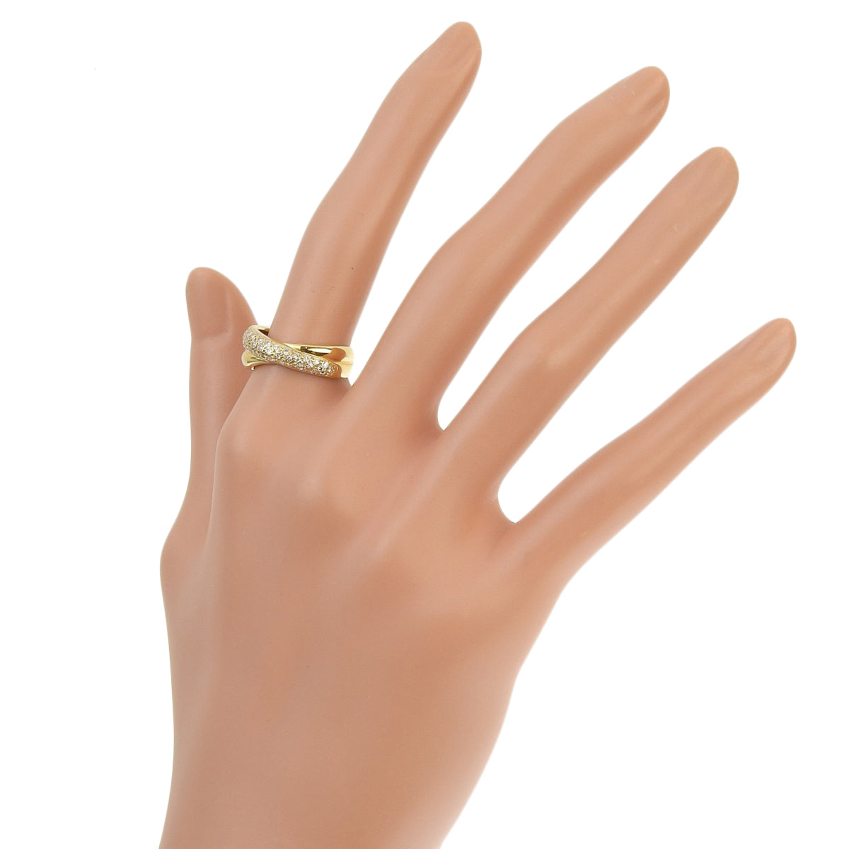 Double-row pave diamond ring, D0.30, 18K yellow gold, YG