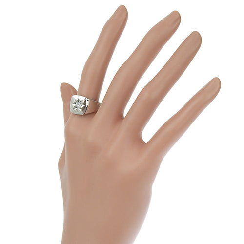 Signet Diamond Ring D0.18 Pt900 Platinum 1PD