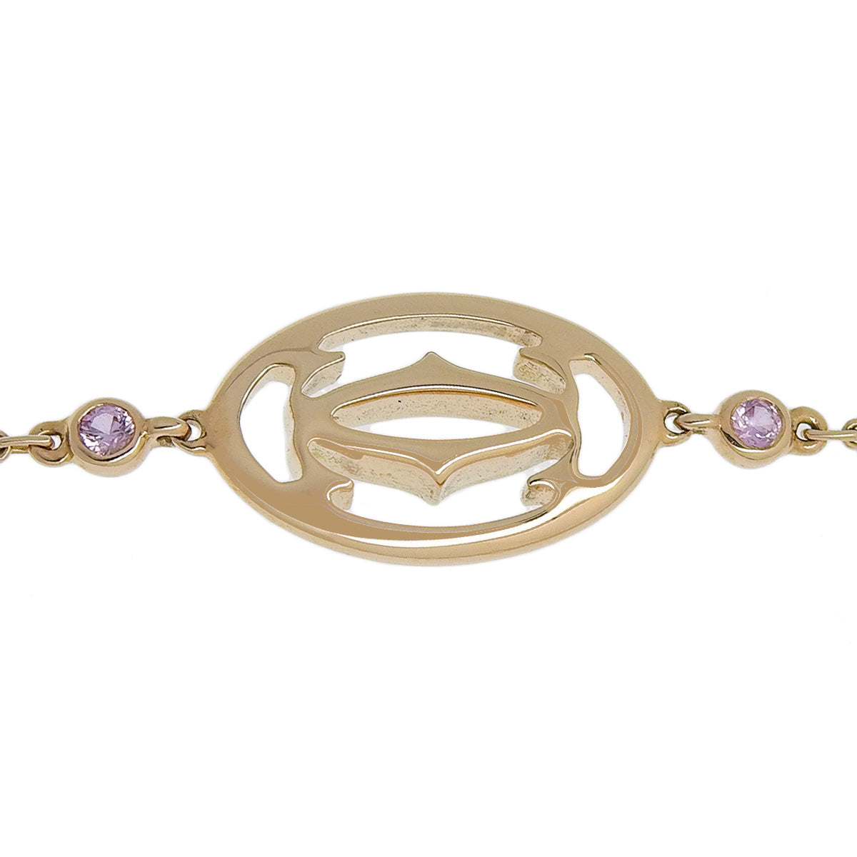 徽标双 C 手链,镶嵌粉色蓝宝石和 18K 粉红金 PG