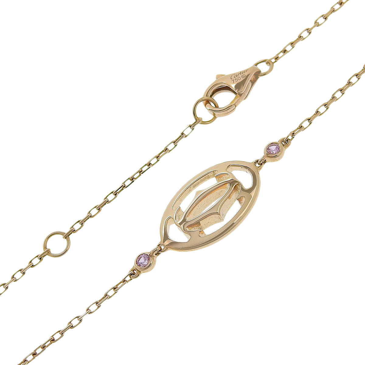 徽标双 C 手链,镶嵌粉色蓝宝石和 18K 粉红金 PG