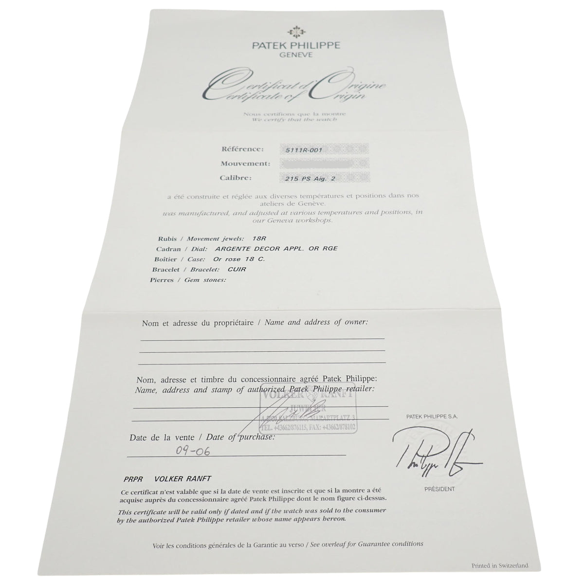 5111R-001 Gondolo RG/皮革 手动上链 白色