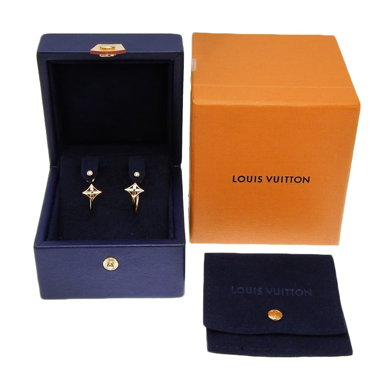 LV Monogram钻石耳环,18K黄金材质。