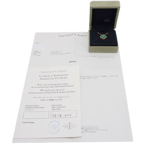 Vintage Alhambra Necklace, Malachite/Diamond, 18K Yellow Gold, YG Clover, 2013 Holiday Limited Edition, 1PD