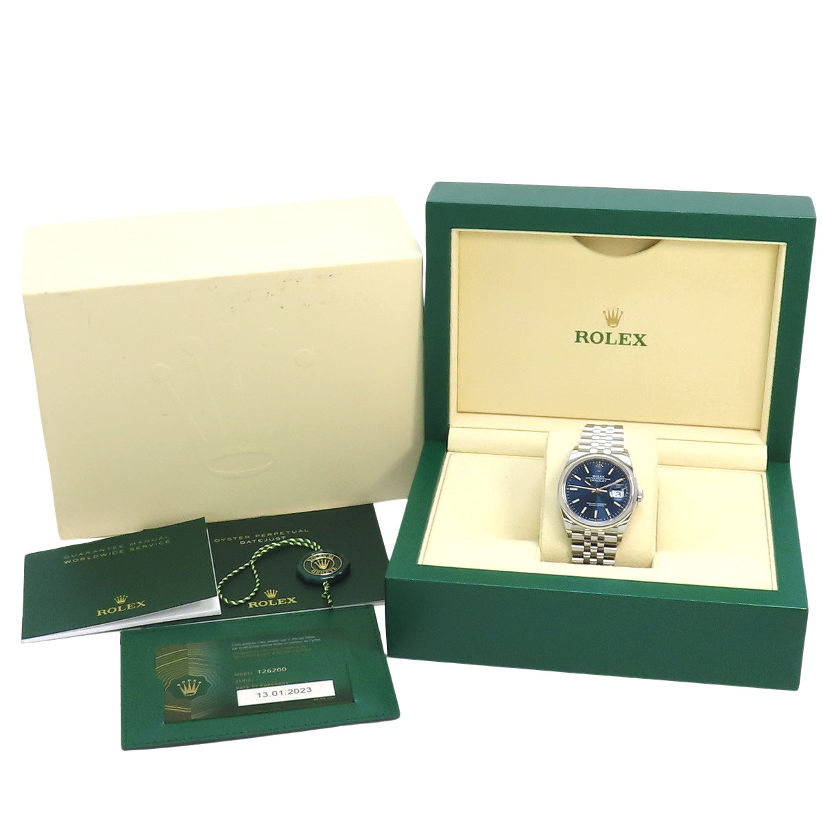 126200 Datejust 36 SS, random serial number, automatic winding, blue Jubilee bracelet.