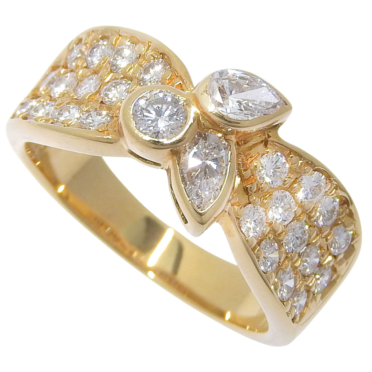 Leaf Diamond Ring in 18K Yellow Gold (YG)