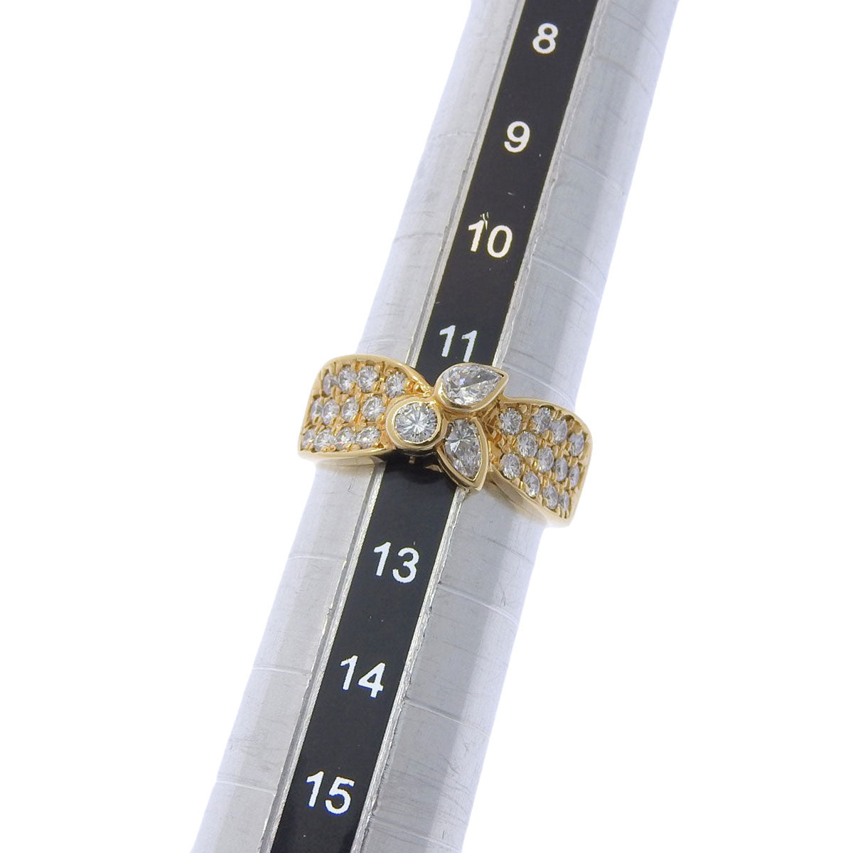 18K 黄金叶形钻石戒指 (YG)