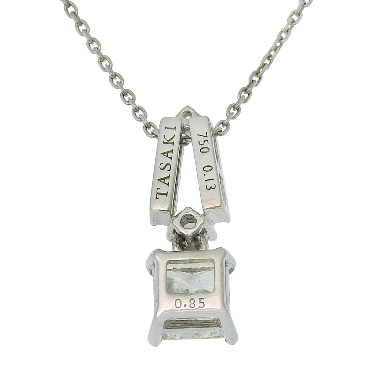 Square diamond necklace, diamond D0.85/0.13, white gold K18WG, 3.5g