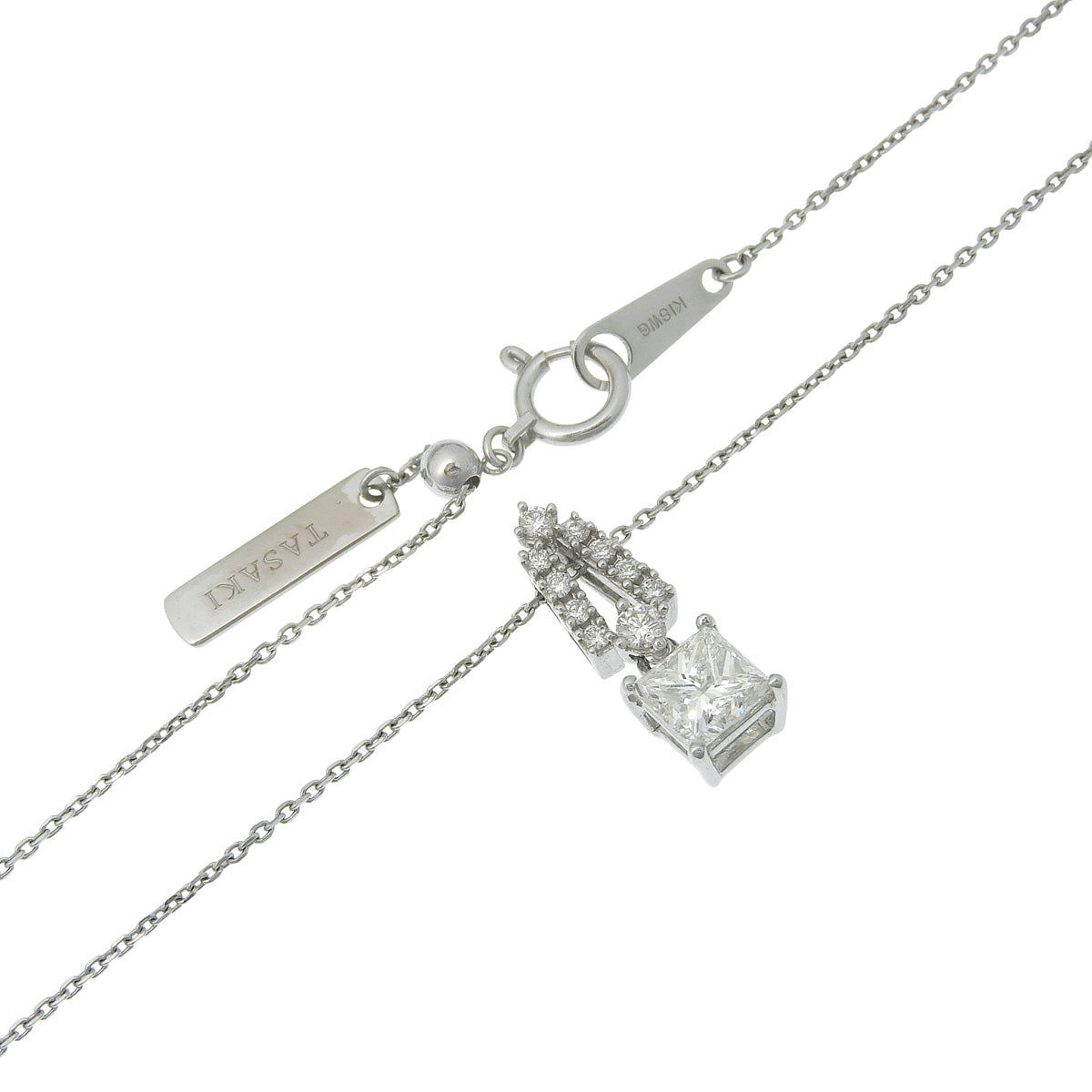 Square diamond necklace, diamond D0.85/0.13, white gold K18WG, 3.5g