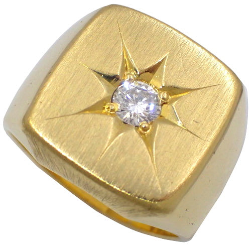 Signet Diamond Ring D0.29 K18 Yellow Gold YG 1PD