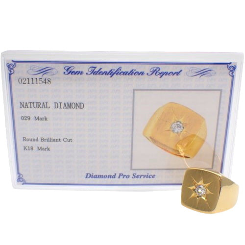 Signet Diamond Ring D0.29 K18 Yellow Gold YG 1PD