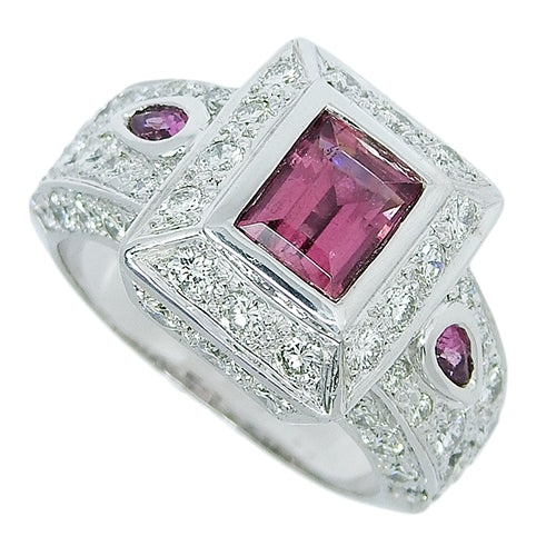 粉红碧玺钻石戒指,D1.75,18K 白金,WG