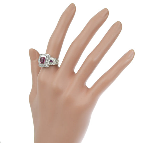 粉红碧玺钻石戒指,D1.75,18K 白金,WG