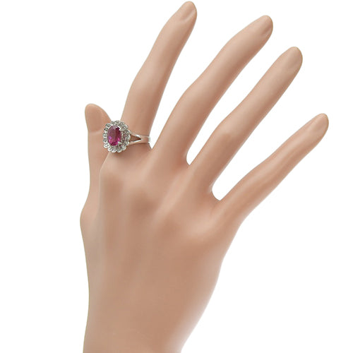 Pink tourmaline and diamond flower motif ring, PT2.15/D0.16, 18K white gold, WG
