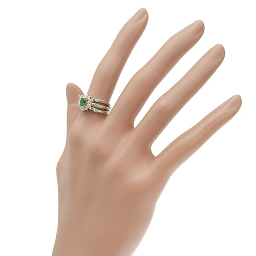 Emerald and Diamond Ring, E0.36/D0.71, Pt900 Platinum, K18 Yellow Gold, YG
