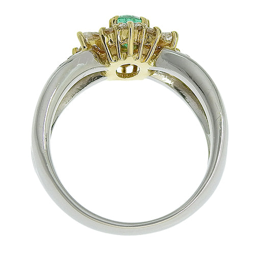 Emerald and Diamond Ring, E0.36/D0.71, Pt900 Platinum, K18 Yellow Gold, YG