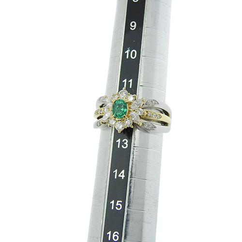 Emerald and Diamond Ring, E0.36/D0.71, Pt900 Platinum, K18 Yellow Gold, YG