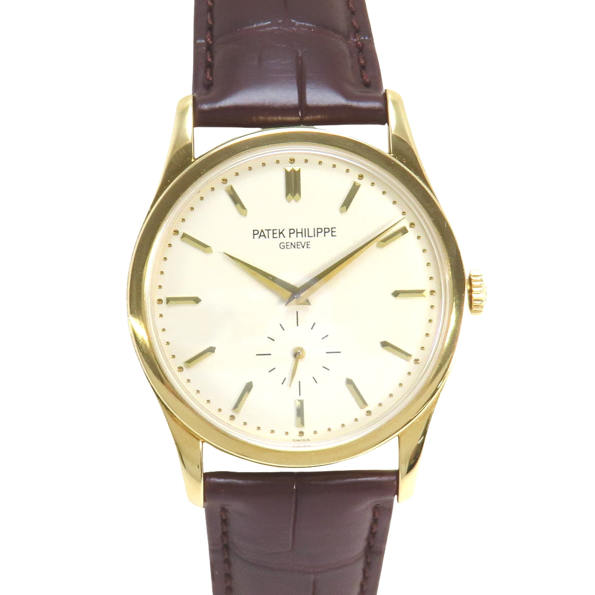 5196J-001 Calatrava YG/Leather Yellow Gold Hand-Wound Ivory