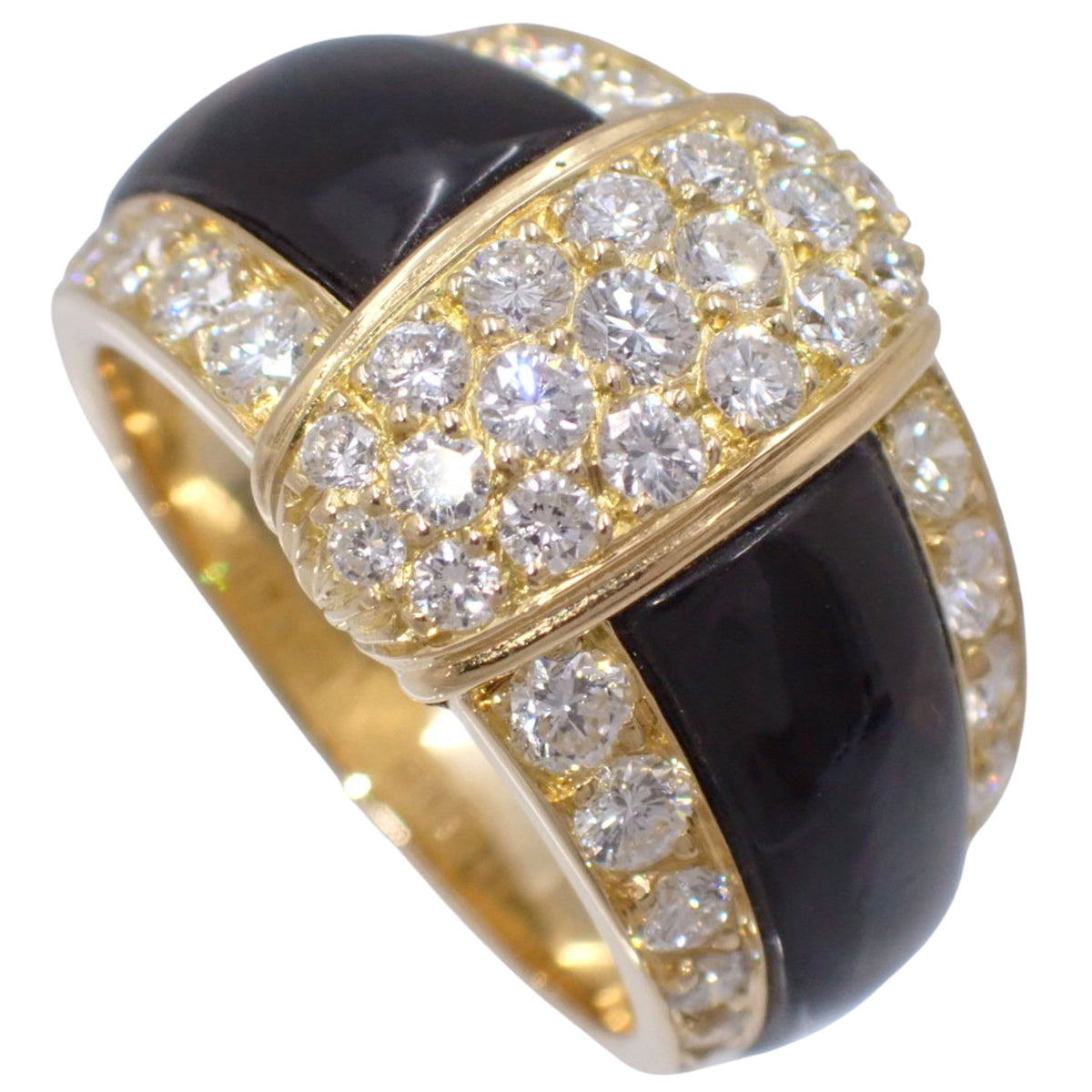 Maureen Ring, Diamond/Onyx, 18K Yellow Gold (YG)