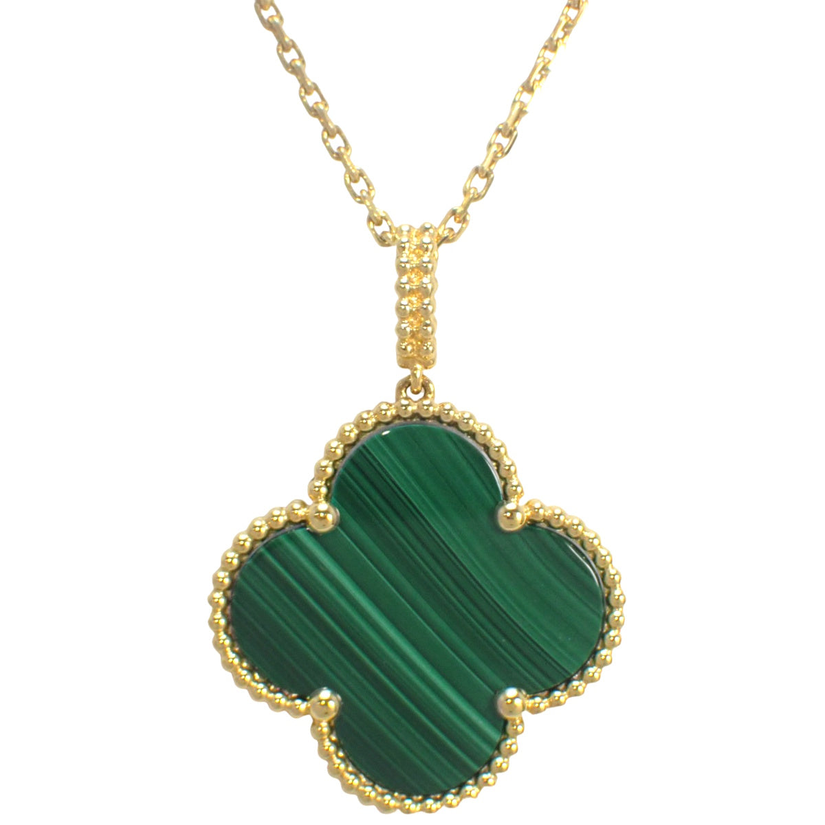 Magic Alhambra Long Necklace, Single Motif, Malachite, K18 Yellow Gold (YG)