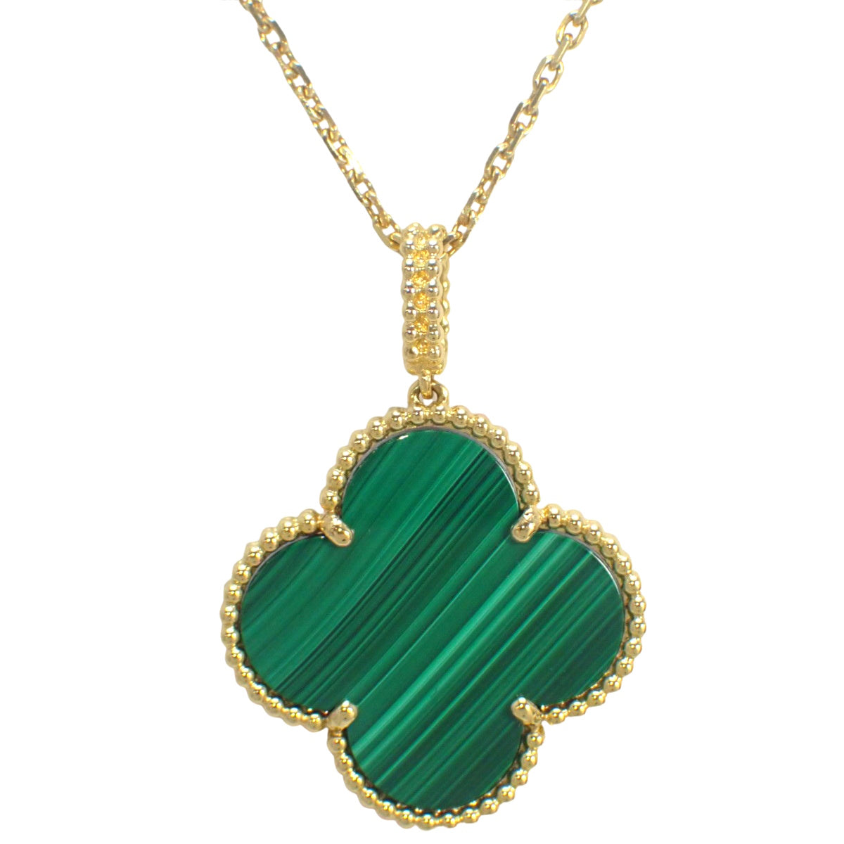 Magic Alhambra Long Necklace, Single Motif, Malachite, K18 Yellow Gold (YG)