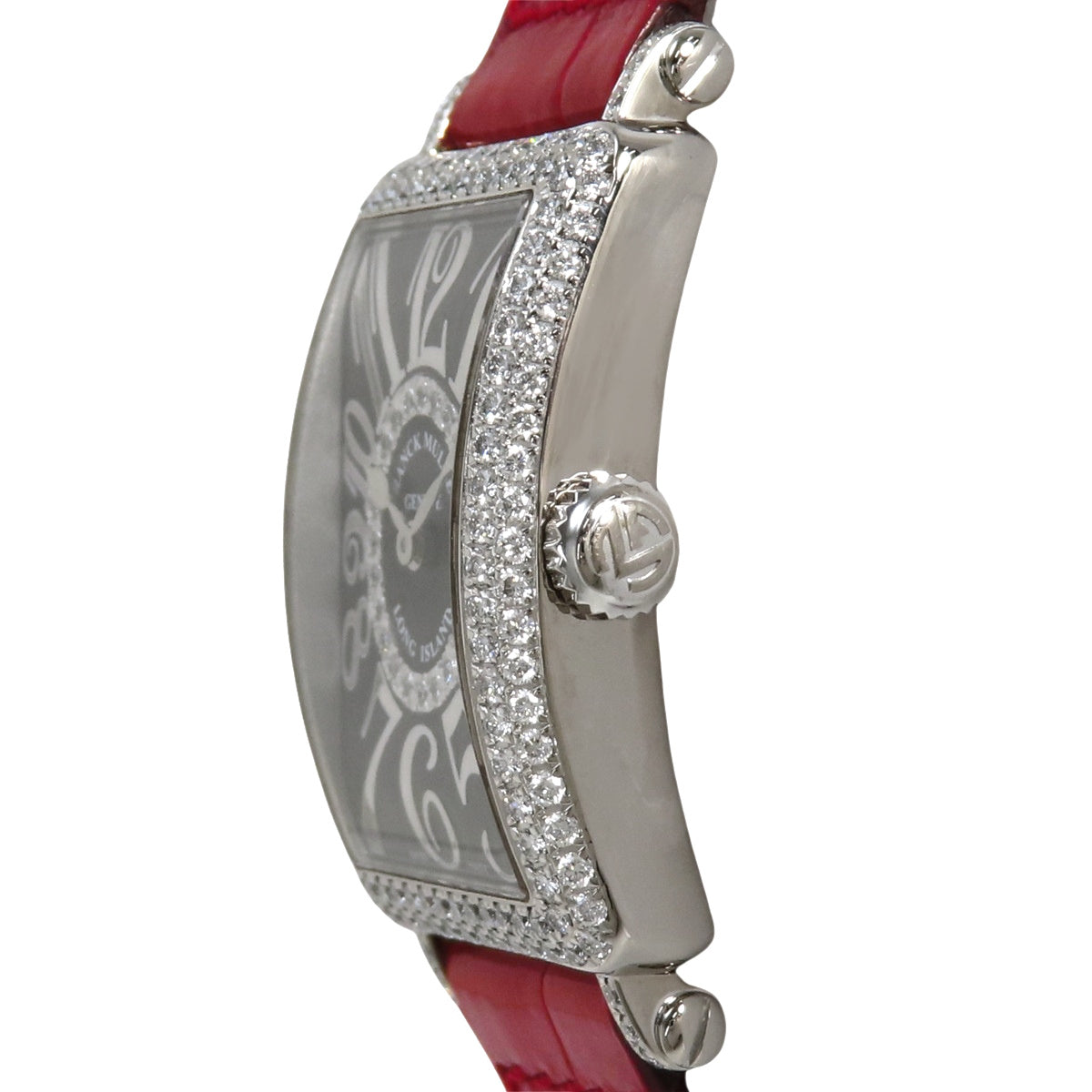 902QZD CD 1R Long Island Relief Watch, White Gold/Leather, Quartz, Black Dial