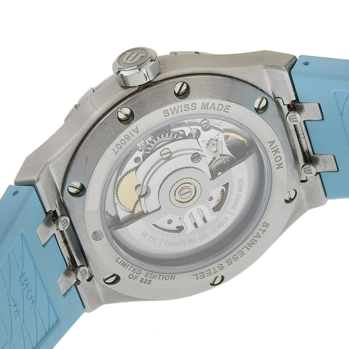 Aikon 自动机械夏季版腕表,全球限量 888 枚,型号 AI6007-SS00F-431-C,不锈钢/橡胶表带,绿松石色表盘,巴黎钉纹装饰,自动机械,男士腕表