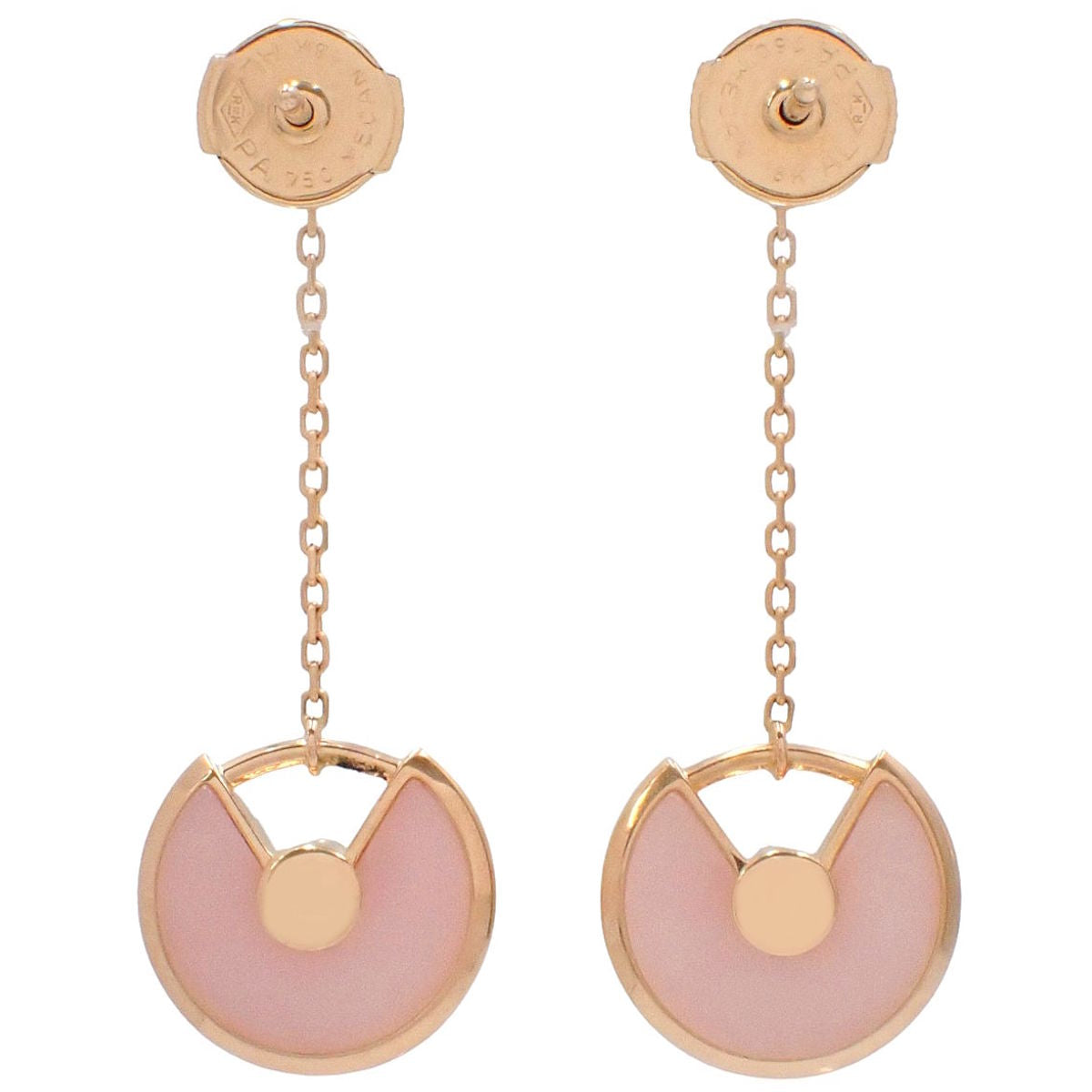 Amulet earrings with diamonds and pink opals in pink gold and 18K pink gold.
