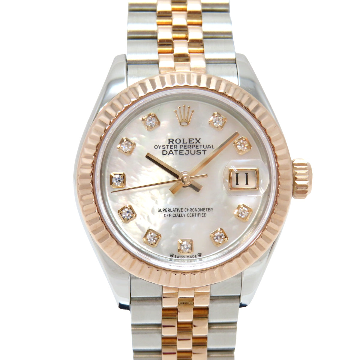 日志型28 279171NG PG/SS 随机编号 白色贝母表盘/10颗钻石 自动上链