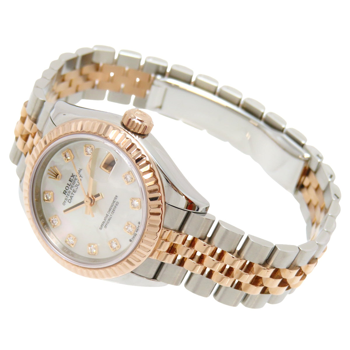 日志型28 279171NG PG/SS 随机编号 白色贝母表盘/10颗钻石 自动上链