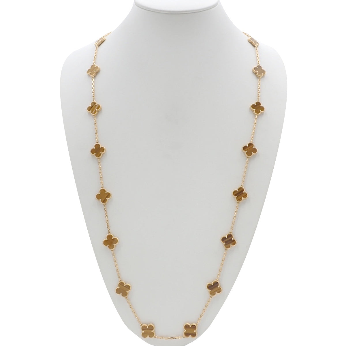 Vintage Alhambra Long Necklace, 20 Motifs, Tiger's Eye, 18K Yellow Gold (YG)