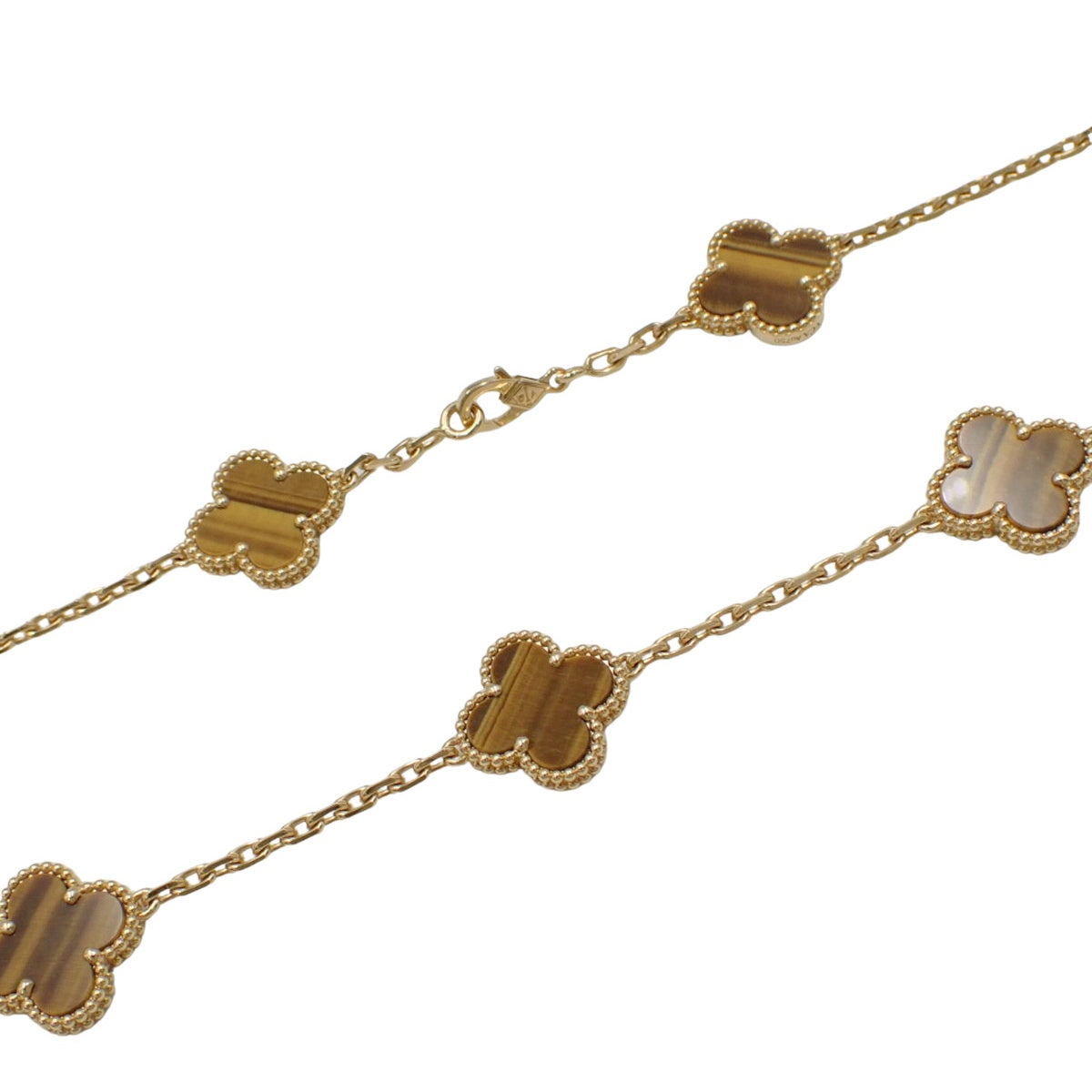 Vintage Alhambra Long Necklace, 20 Motifs, Tiger's Eye, 18K Yellow Gold (YG)
