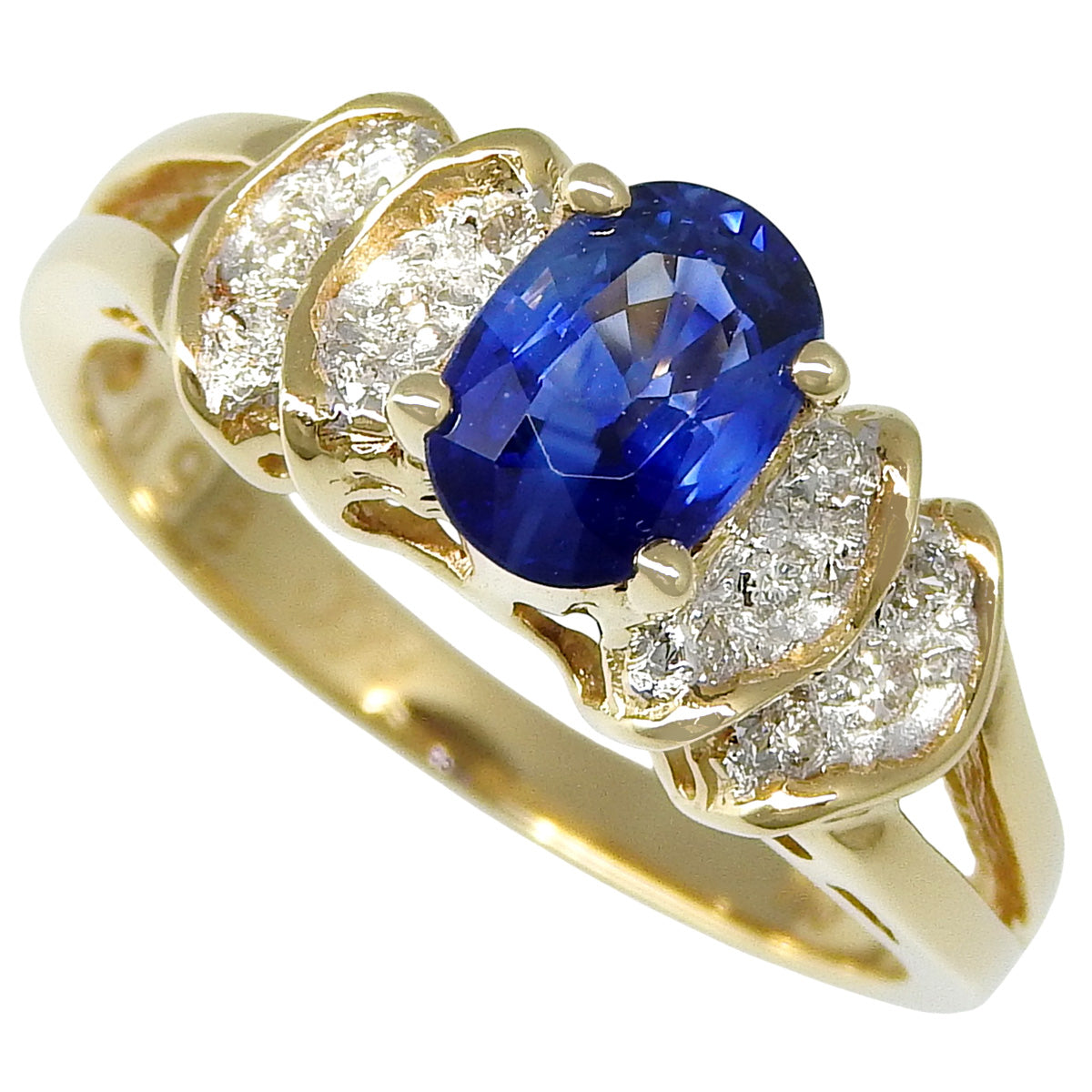 蓝宝石钻石戒指,尺寸 S0.98/D0.09,18K 黄金,12 号(52),3.6 克