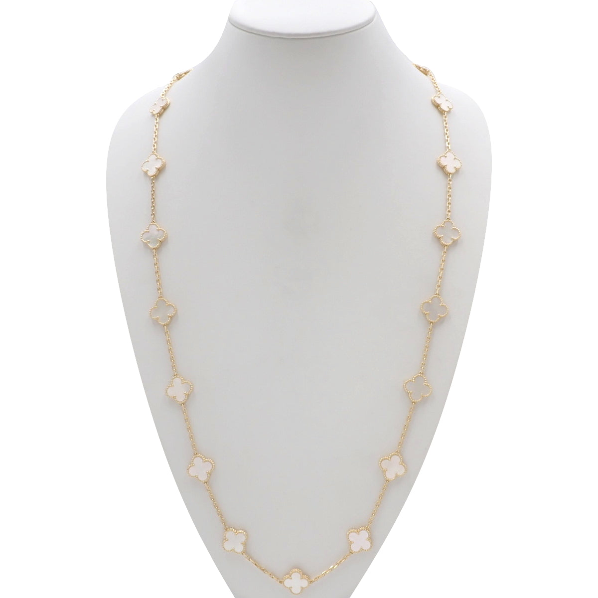 Vintage Alhambra Long Necklace, 20 Motifs, Mother of Pearl, 18K Yellow Gold, YG, Accessory, Jewelry, Flower Motif