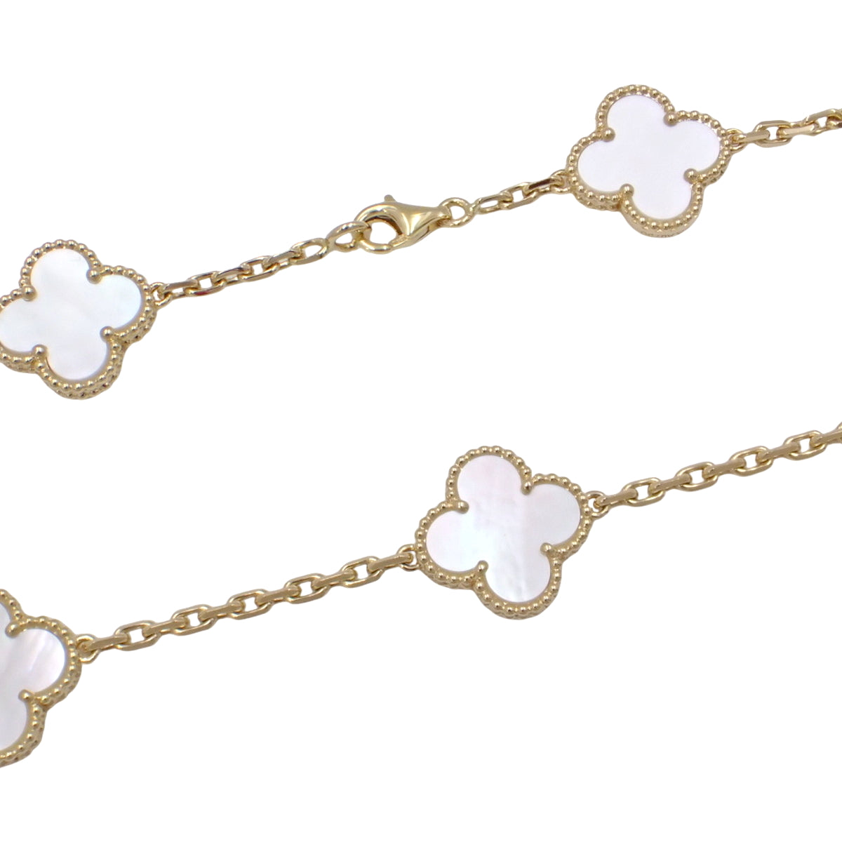 Vintage Alhambra Long Necklace, 20 Motifs, Mother of Pearl, 18K Yellow Gold, YG, Accessory, Jewelry, Flower Motif