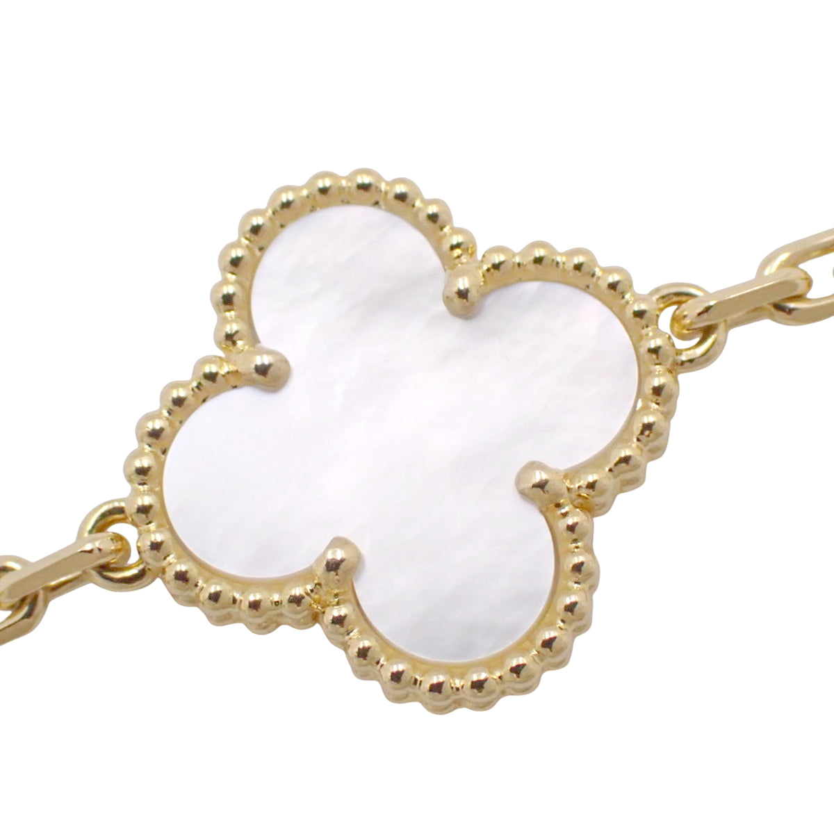 Vintage Alhambra Long Necklace, 20 Motifs, Mother of Pearl, 18K Yellow Gold, YG, Accessory, Jewelry, Flower Motif