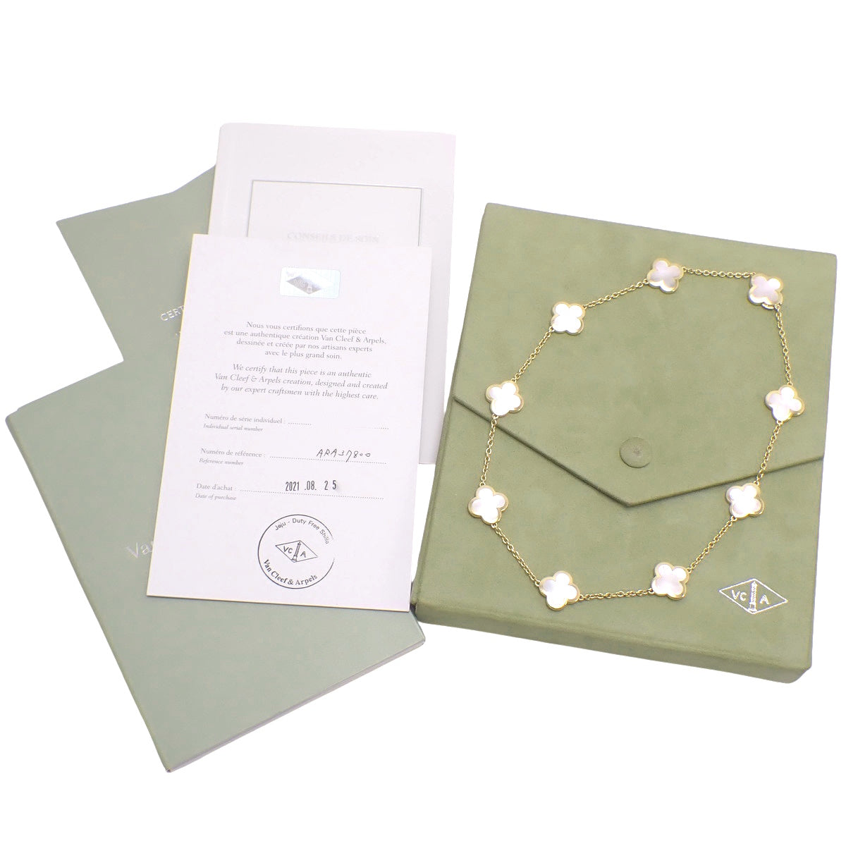 Pure Alhambra 9-motif necklace, mother-of-pearl, 18K yellow gold (YG)