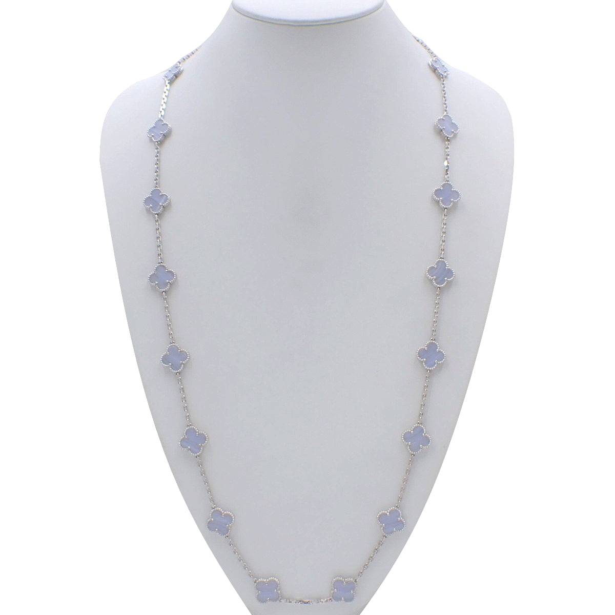 Vintage Alhambra Long Necklace, 20 motifs, Calcedony, 18K White Gold (WG)