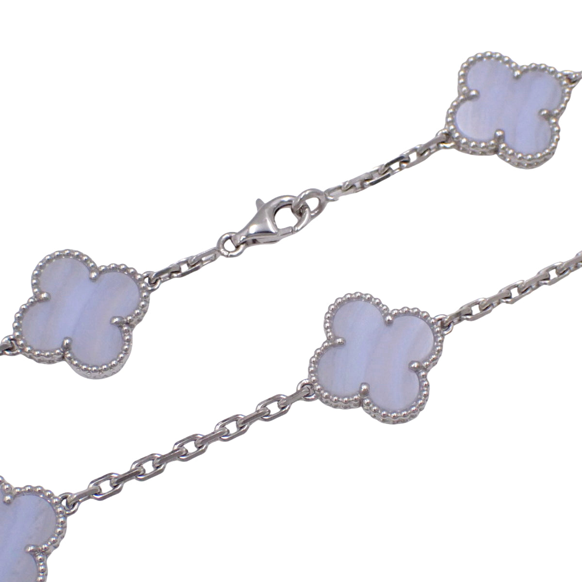 Vintage Alhambra Long Necklace, 20 motifs, Calcedony, 18K White Gold (WG)