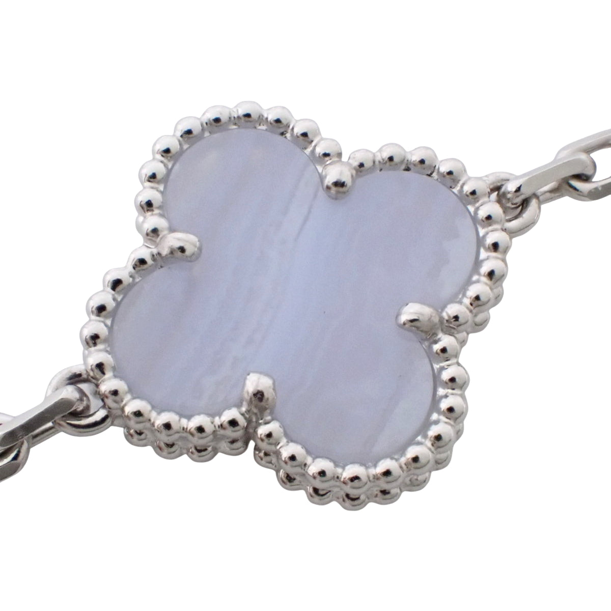 Vintage Alhambra Long Necklace, 20 motifs, Calcedony, 18K White Gold (WG)