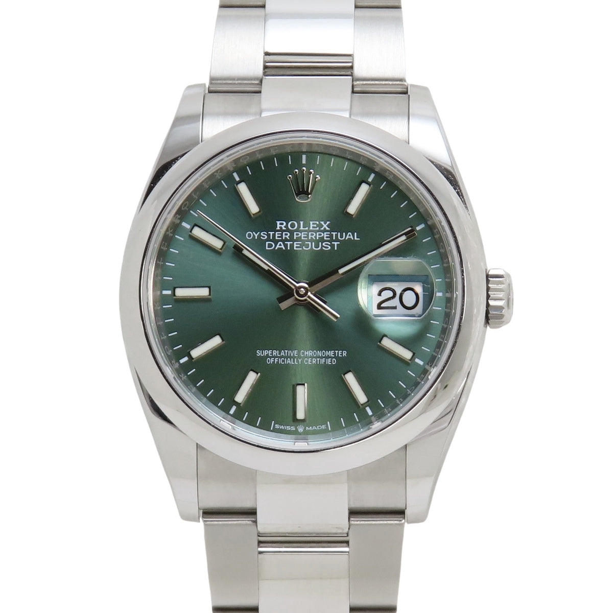 126200 Datejust 36 SS, random serial number, automatic winding, green dial.