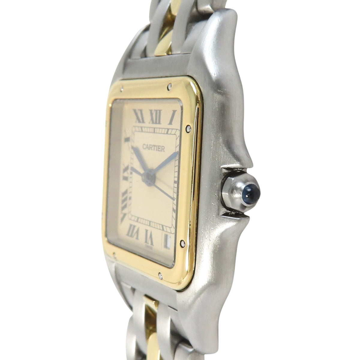 Panthère MM 1排镶钻黄金/精钢石英腕表 银色