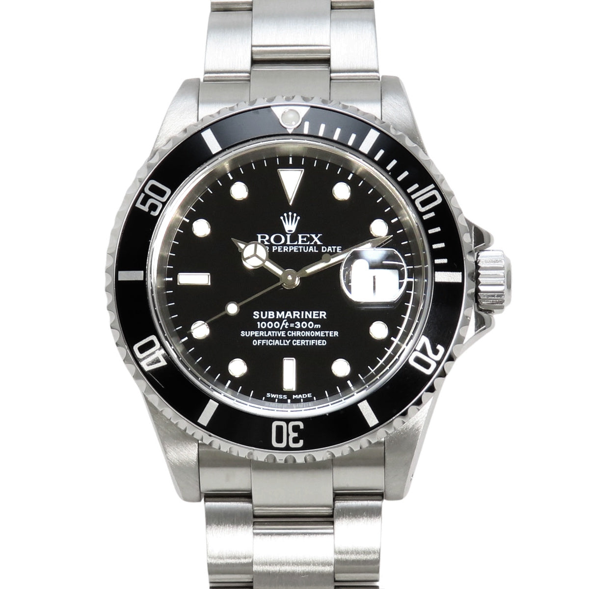 16610 型号潜航者型腕表,精钢材质,P字头编号,自动上链,黑色表盘。